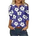 thumbnail image 1 of 3/4 Manga Superior Impresa Botón Suelto Cuello Redondo Camiseta, Tops Sueltos para las Mujeres, 1 of 5