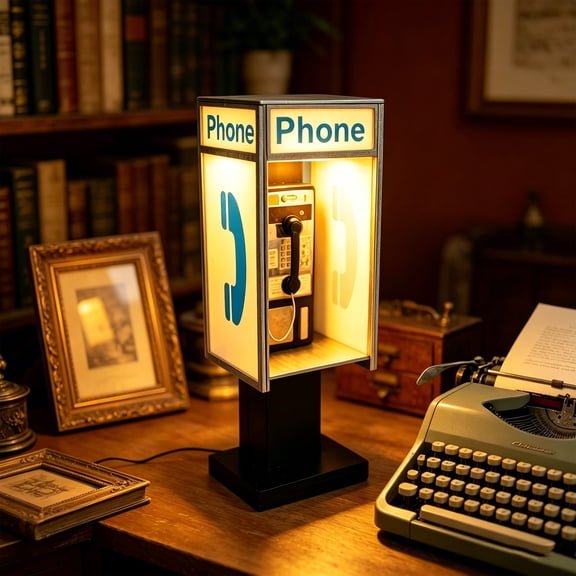 RICHMJ Retro Vintage Tall Phonebooth Lamp, Vintage Telephone Booth LED Night Light, Mini Classic Street Phone Booth Lamps Home Decor Gift for Vintage Lovers