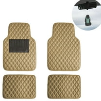 FH Group Universal Floor Mats for Cars Leather Diamond Design For Auto Beige w/ Gift