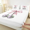 thumbnail image 3 of Feelyou Girly Pink Ribbon Twin Sheet Sets for Girls, Kawaii Disco Ball Cherry Twin Fitted Sheet, Cute Cartoon Flat Sheet, Ultra Soft Home Decor, 3pcs, 3 of 7