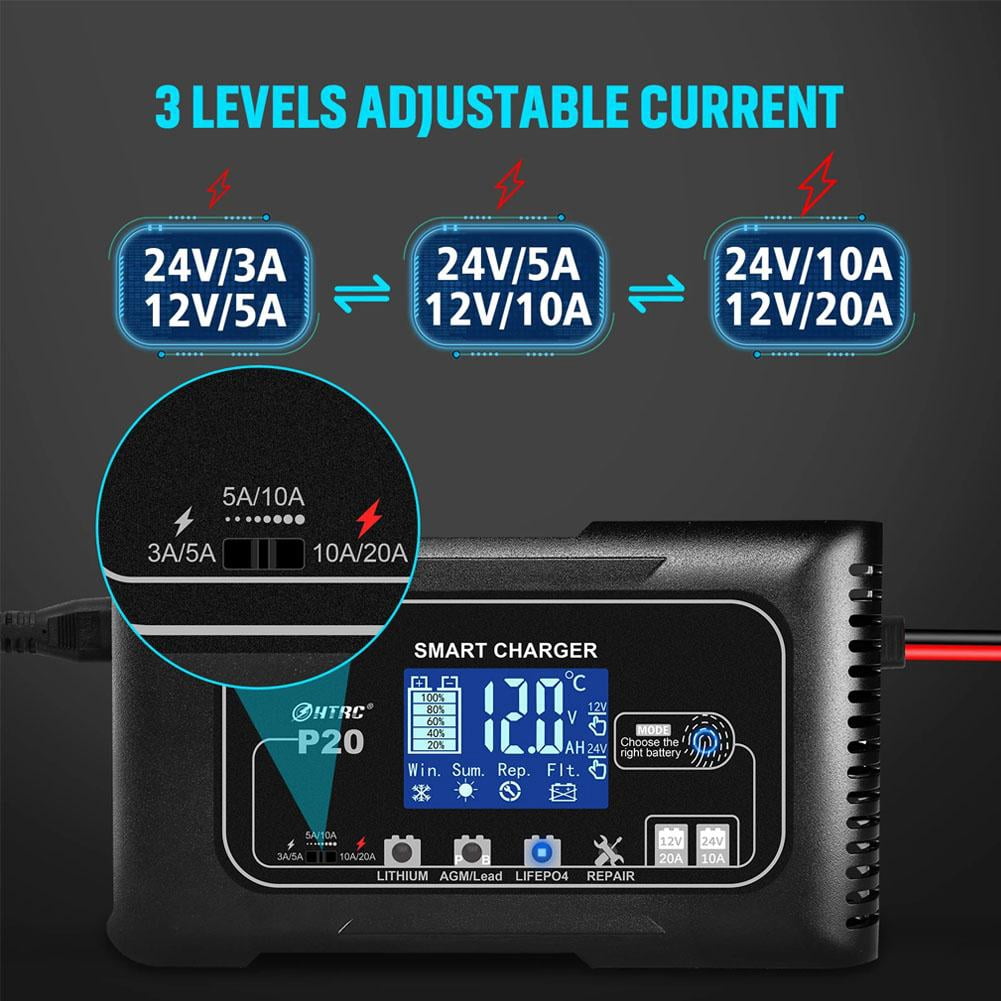 20-Amp Smart Battery Charger 12V/20A and 24V/10A For Lithium Lifepo4 Lead-A I8N1