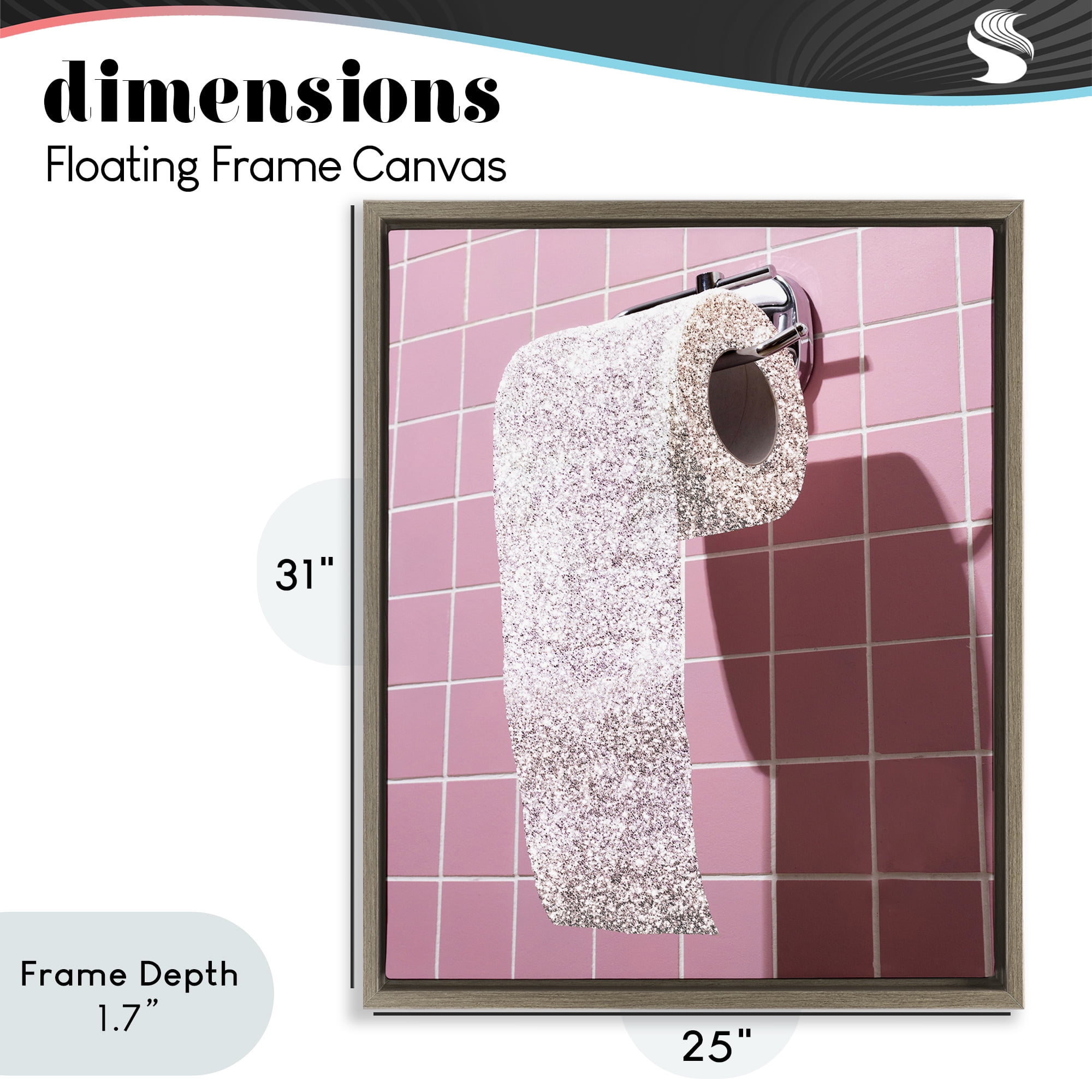Stupell Industries Glitter Pink Toilet Paper Brown Framed Floater Canvas Wall Art, design by CAD Designs