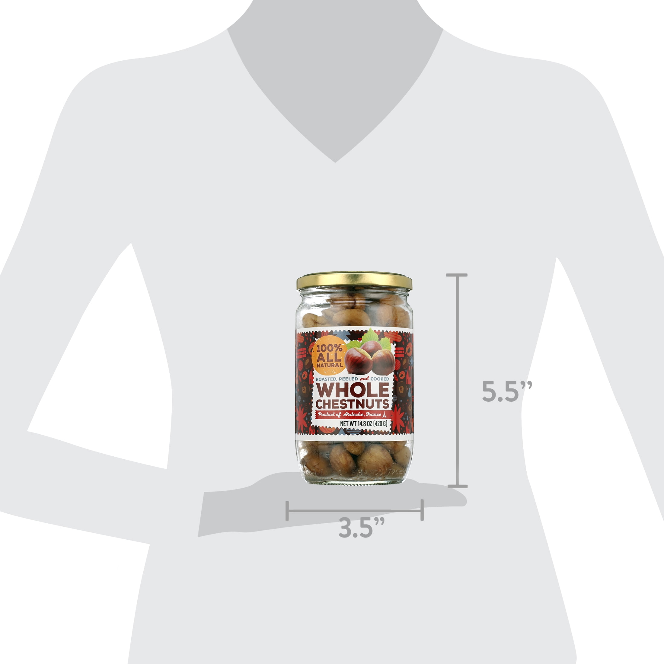Gourmanity Whole Cooked Chestnuts, Roasted, Pack of 2 14.8oz Jars, From Ardeche, France