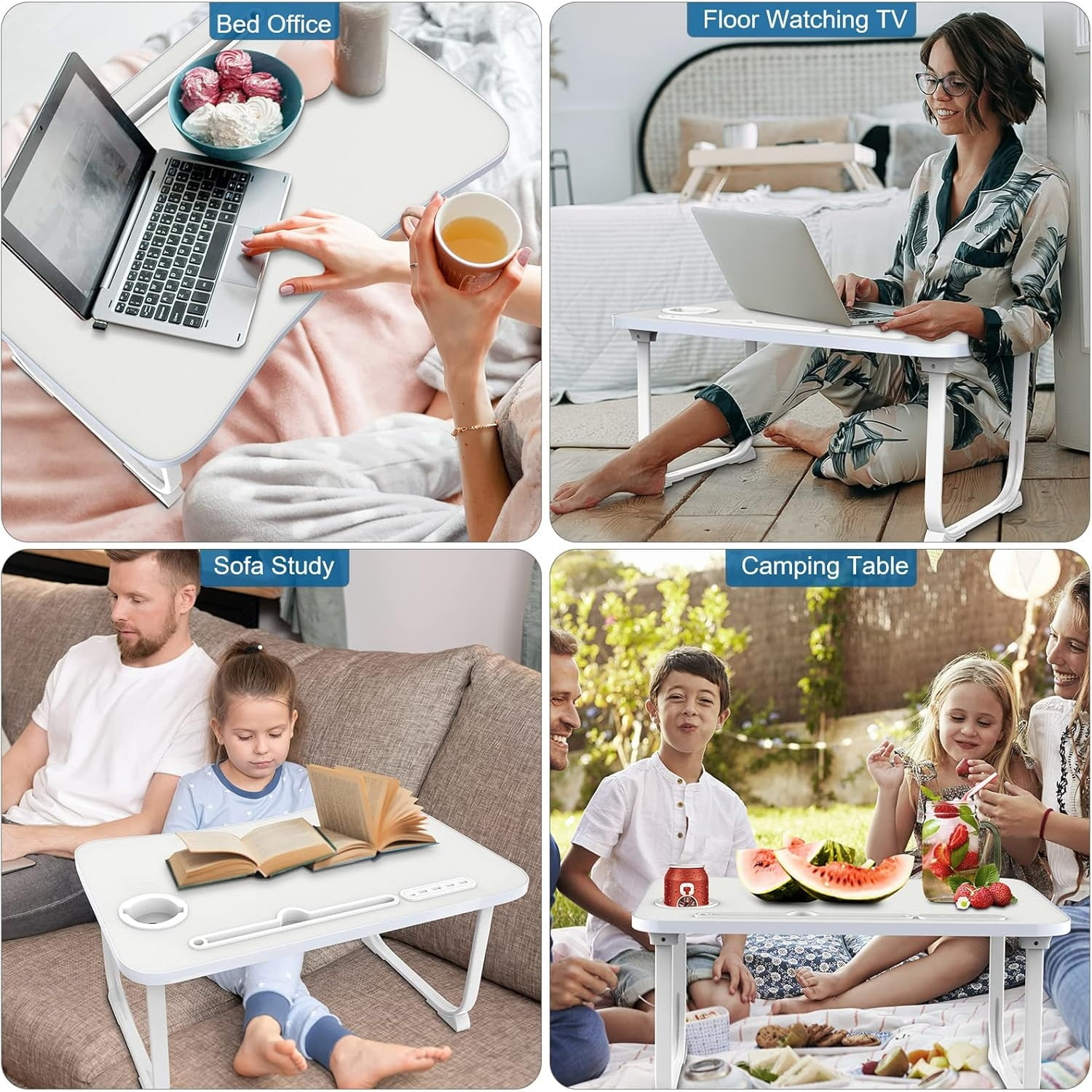 Laptop Bed Desk, Portable Foldable Lap Bed Table with USB Charge Port Storage Drawer and Cup Holder,Lap Desk Laptop Stand Tray Table Serving Tray for Eating, Reading and Working