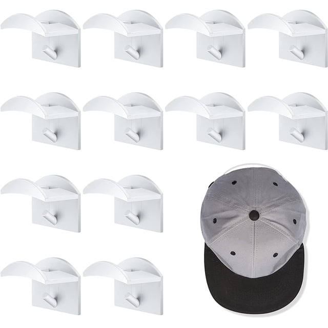 Crochets Adhésifs pour Chapeaux pour Montage Mural (Lot de 12) - Porte-Chapeaux pour Design de Casquettes de Baseball, Cage de Lavage de Chapeaux, Cintres de Rangement pour Porte, Placard, Bureau, Chambre, Décoration de Pièce, Sans Perçage