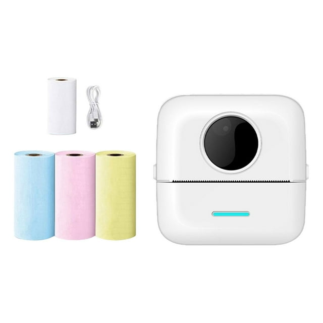 Impresora térmica portátil para etiquetas, 3 rollos de papel de color, impresora de bolsillo, mini impresora recargable por USB, listas para álbumes de recortes Blanco
