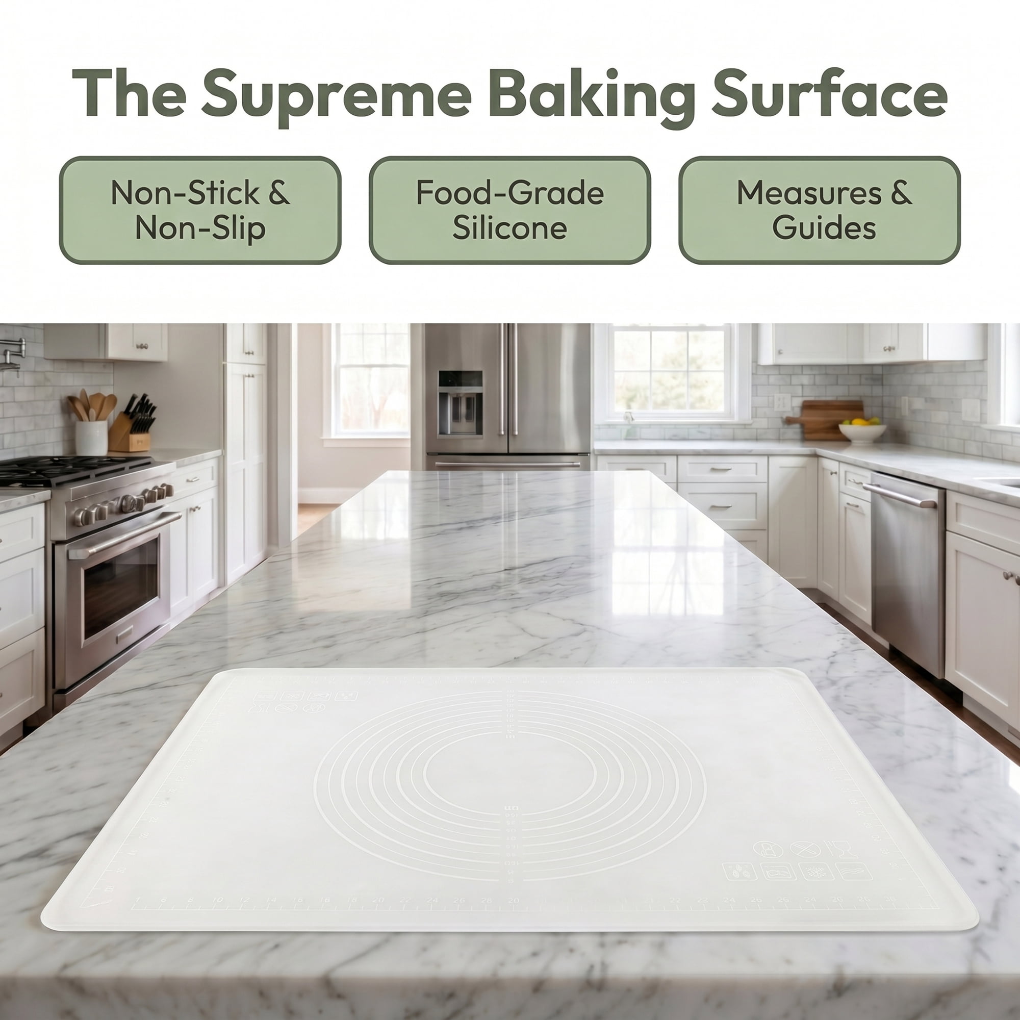 Unique Bargains Solid Color Silicone Pastry Baking Mat with Measurements White 19.7"x27.6"