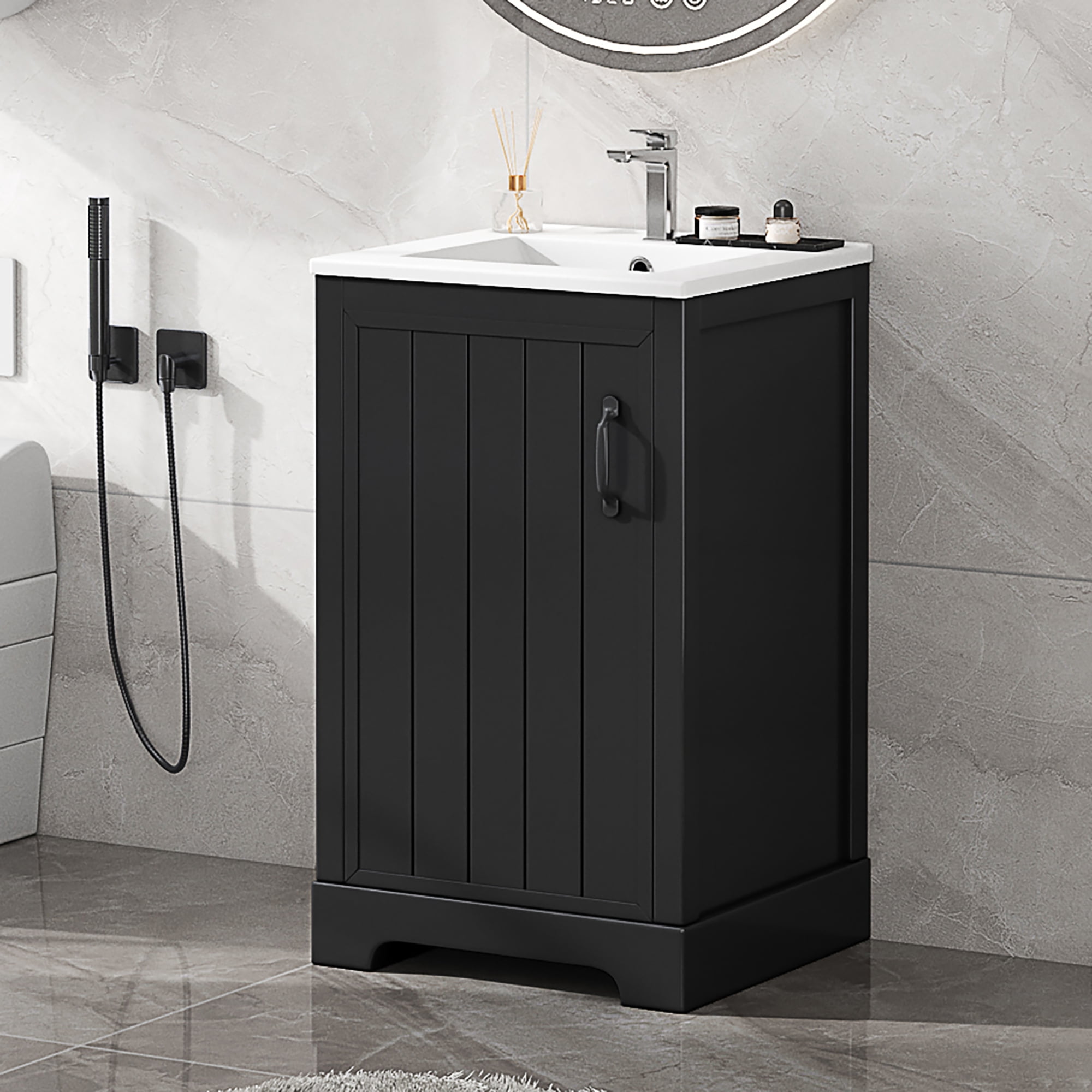 Euroco 20" Bathroom Vanity with Sink, Bathroom Cabinet with Soft Closing Door, Storage Rack and Adjustable Shelve, Black(Old SKU:N725P194160B)