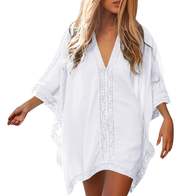 Vestido playero ligero de poliéster con cuello en V, talla única