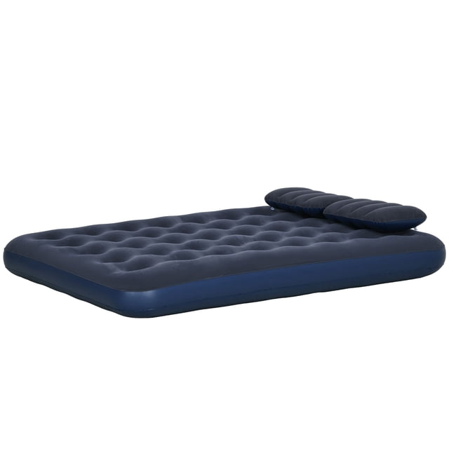 Matelas Pneumatique Format Grand Lit de Camping avec 2 Oreillers et Pompe Manuelle, Bleu