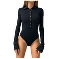 thumbnail image 2 of Babysbule Womens Pants Women's Sexy Solid V-Neck Long Sleeve Bodysuit Blouse Top Jumpsuit Rompers Club Outfits, 2 of 7