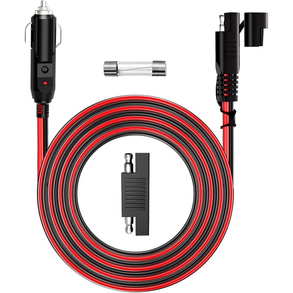 CoolStuff 12V/24V SAE Connector to 12v Cigarette Lighter Plug 6FT - Car Cigarette Lighter Plug Adapter Battery Charger Cable 6FT with SAE Reverse Polarity Adapter, 15A Spare Fuse