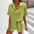 thumbnail image 2 of Maplenight Women's 2 Piece Outfits Lapel Long Sleeve Button Down Shirts and Drawstring Shorts Sets Casual Lounge Vacation Summer Sets, 2 of 9