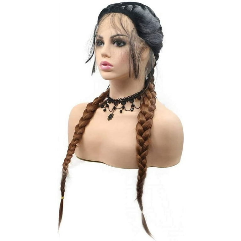 Double Braids Lace Front Wig Black Ombre Brown Hand Braided Wig With Baby  Hair Heat Resistant Fiber Daily Wear Wig Box Braids Wig 24 Inch 