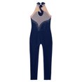 thumbnail image 4 of CHICTRY Kids Girls Sleeveless Figure Skating Bodysuit Gymnastics Ballet Yoga Leotard Mesh Rhinestone Patchwork Jumpsuit Navy Blue 10, 4 of 5