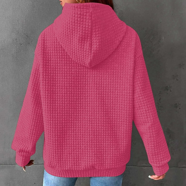 QYZEU Ladies Sweatshirts Long Sleeve Waffle Knit Hoodie Pullover