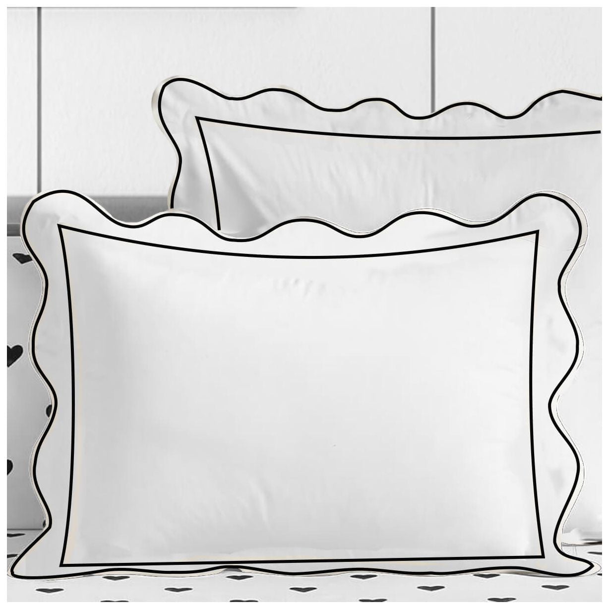 400TC Cotton Scallop Embroidery & Border Sateen Solid Duvet Cover set Full/Queen 88"x88" 1 Duvet cover and 20"×30" 2 Pillow sham, Black Scallop and Border