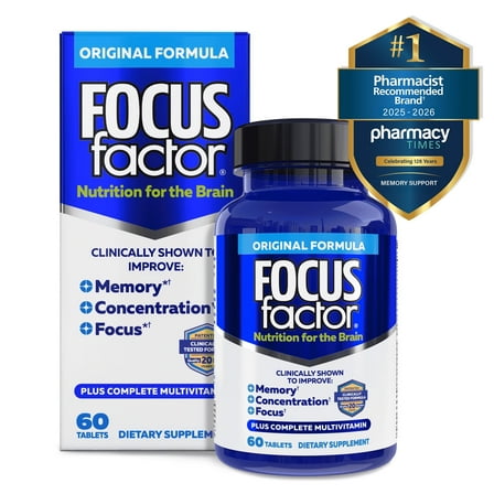 FOCUS FACTOR Original (60 Count) - Brain Health Supplement with Vitamins B6, B12, D, Bacopa Monnieri