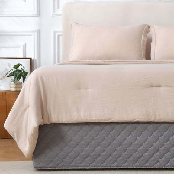 King Size Gray Bed Skirt with 14-Inch Drop, Easy Fit Wrap-Around Cover for Bed, Wrinkle-Free and Fade-Resistant Box Spring Cover. (Gray Seashells, King)