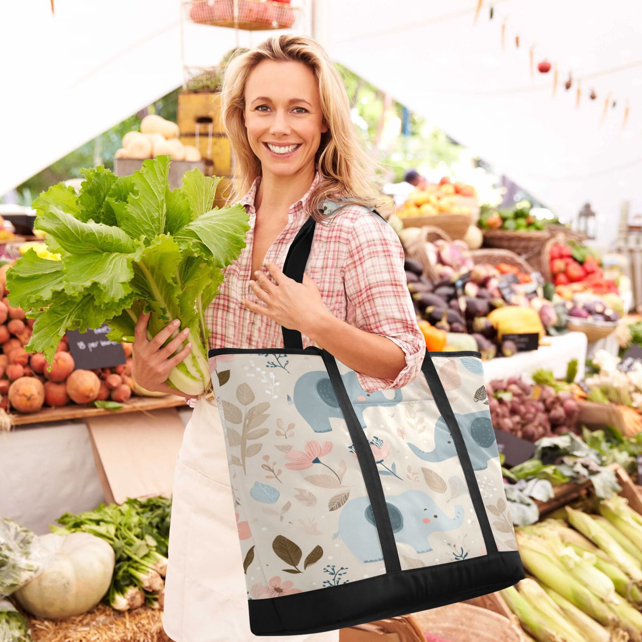 Large Hand-held Ice Pack Picnic Bag Insulation and Refrigeration Suitable for Shopping Picnics and Camping Cute Little Elephant