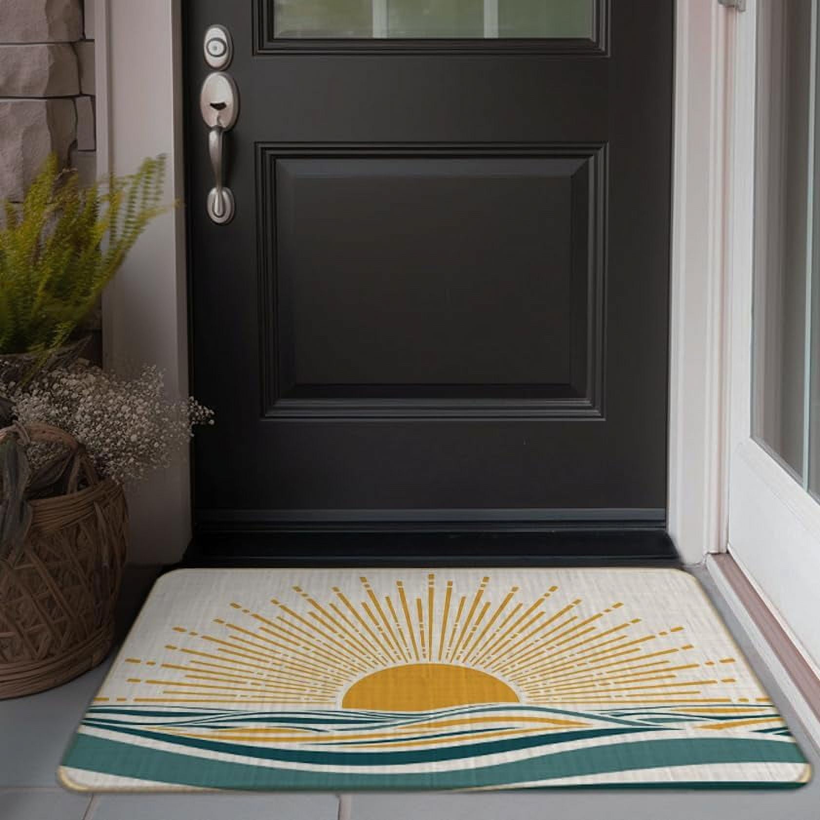 Boho Sun Ocean Front Door Mat Bohemian Welcome Mat for Entryway, Bath, Kitchen 17x30 Inch Outdoor/Indoor Decor Add a Splash of Boho Charm to Your Home’s Entrance Unique and Artistic Design