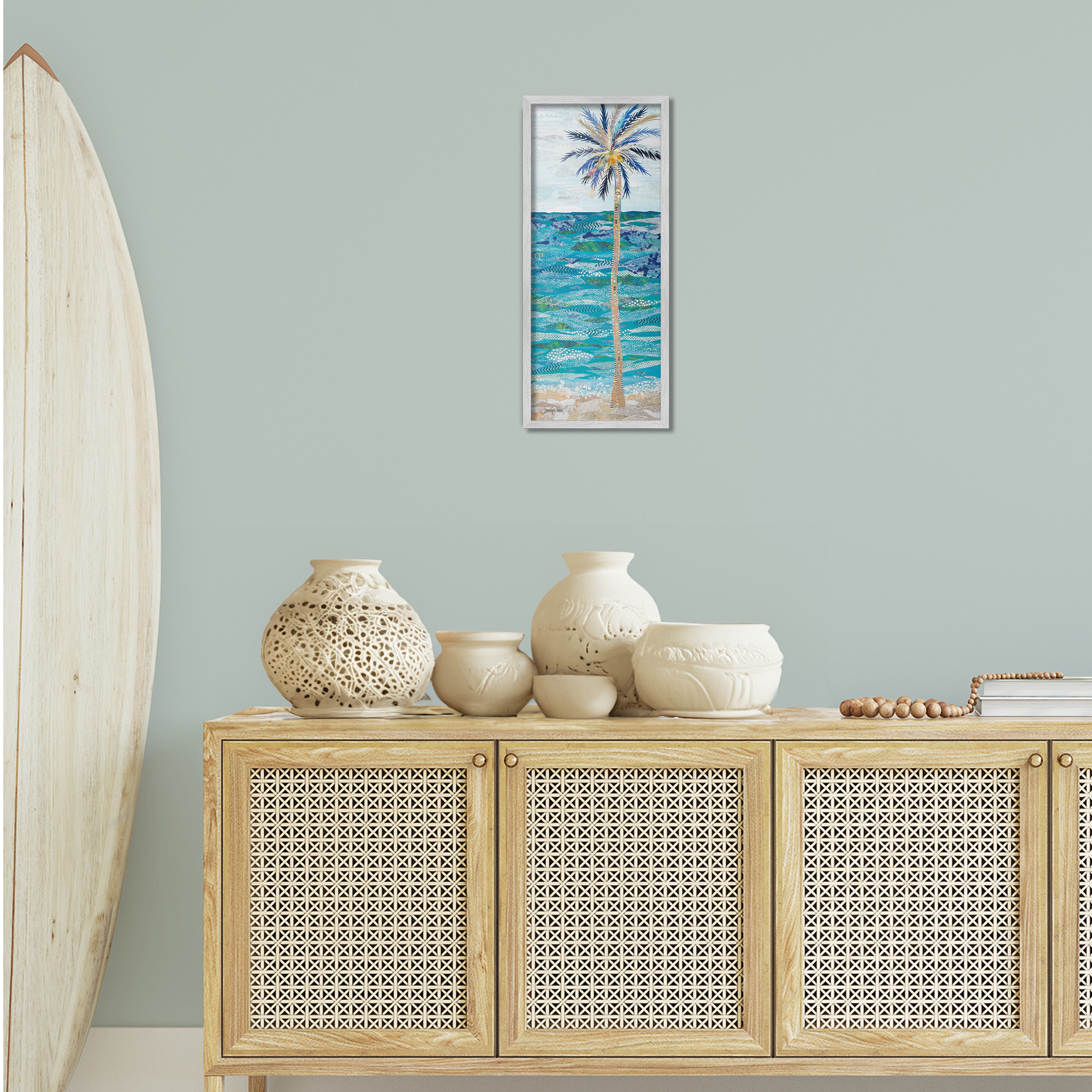 Stupell Industries Tangled in Blue Collage Coastal Painting Gray Framed Art Print Wall Art, 10 x 24