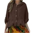 thumbnail image 2 of UPPADA Womens Cotton Linen Hoodie Tops Button Down Blouses Casual Lightweight Cute Hoodies Fashion Hooded Long Sleeve Shirts Oversized Hooded Sweatshirt for Women Brown,XXL, 2 of 8