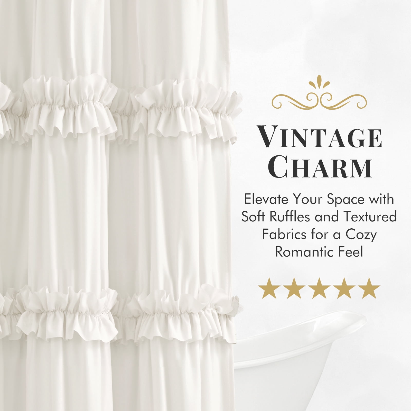 Seasonwood Ruffle Shower Curtain,Cream Tiered Fabric Bathroom Curtain for Farmhouse Decor,72 x 72 Inch