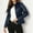 Navy Blue, variant on Women's Solid Color Faux Leather Blazer Stand Collar Long Sleeve Zippered Jacket with Single Button Detail Navy Blue,XL