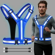 TSV Reflective Running Vest Gear, LED Light Up Vest USB Charge Adjustable Waist/Shoulder, Blue
