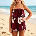 thumbnail image 5 of VeFlora Jumpsuits for Girl, Elegant Bandeau Rompers, Sleeveless Floral Print Overalls Elestic High Waist Playsuits, Kids Summer Wide Leg Shorts One Piece Beach Coverups(/4-5 Years), 5 of 6