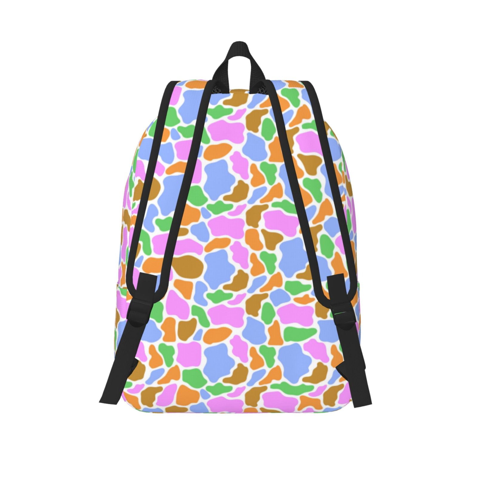 Picia Colorful Cow Skin Printed Canvas Daypack - Stylish and Durable Vintage Compact Backpack - Class, Work, Travel, or Laptop Bookbag,Organized Compartments-Medium