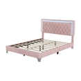 thumbnail image 3 of Solid and Stable Queen Size Upholstered Bed Frame with Led Lights,Modern Velvet Platform Bed with Tufted Headboard (Pink), 3 of 7