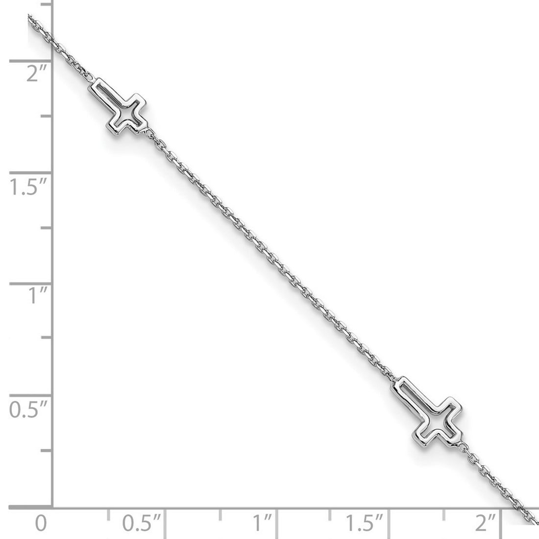5.2mm 925 Sterling Silver Rhodium Plated Open Religious Faith Cross Plus 1in Extension Anklet 9 Inch Anklet for Women