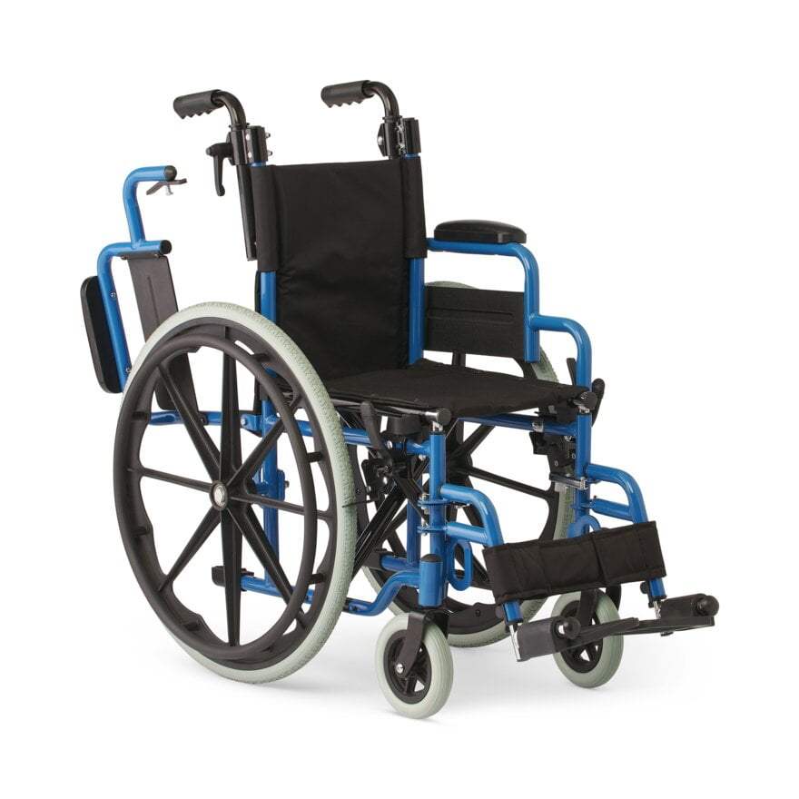 Medline Kidz Pediatric Wheelchair, 14" Seat with Seat Belt, 250 lb. Weight Capacity, Swing-Back Desk-Length Arms, Swing-Away Footrests