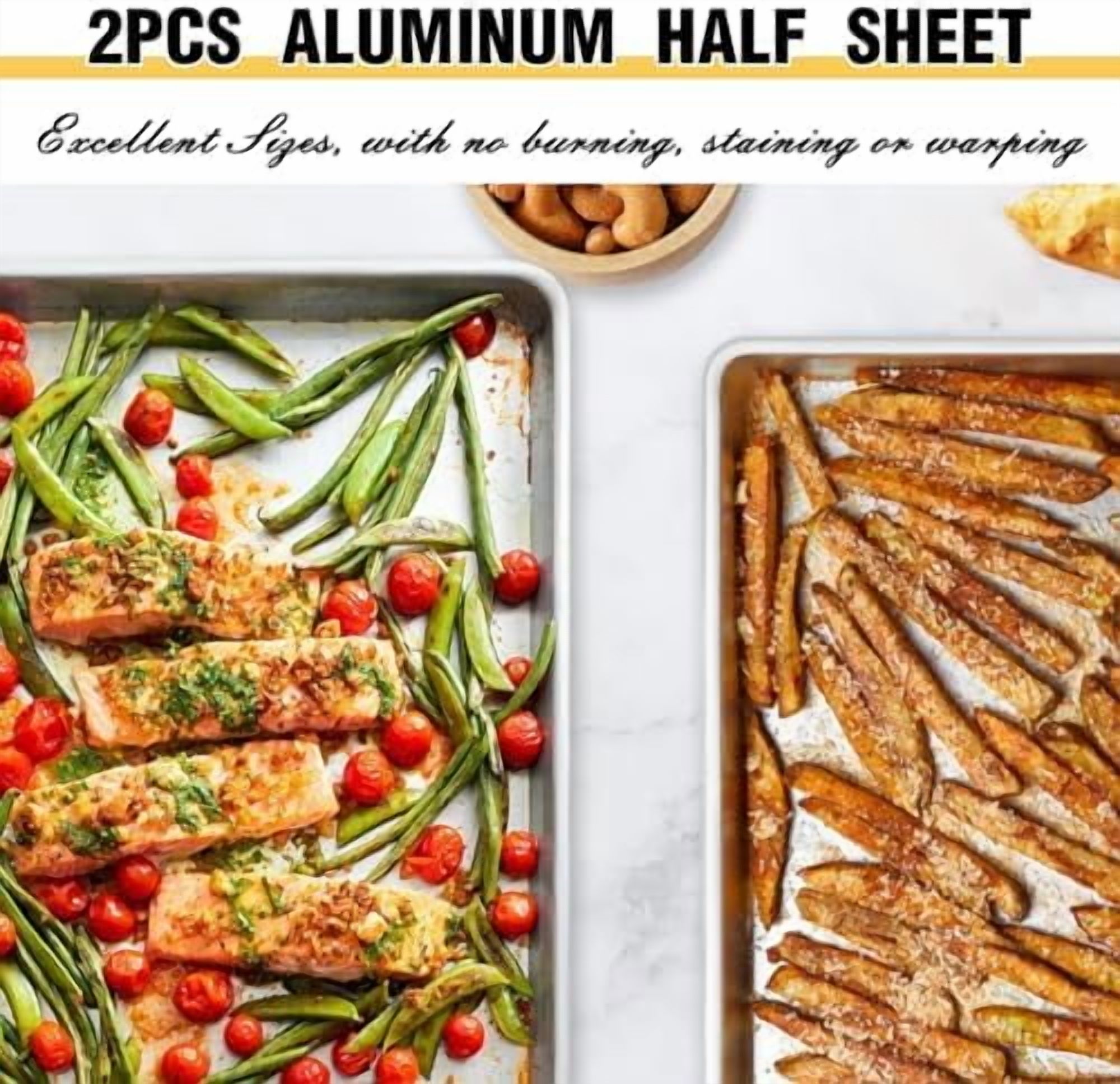 Commercial Quality Baking Sheet Pan Set, Natural Aluminum Cookie Sheet,  Warp Resistant Baker's Half Sheet Pan, Large Thick Cookie Tray Pans for Baking, Roasting(2 Pack, 18X13In)