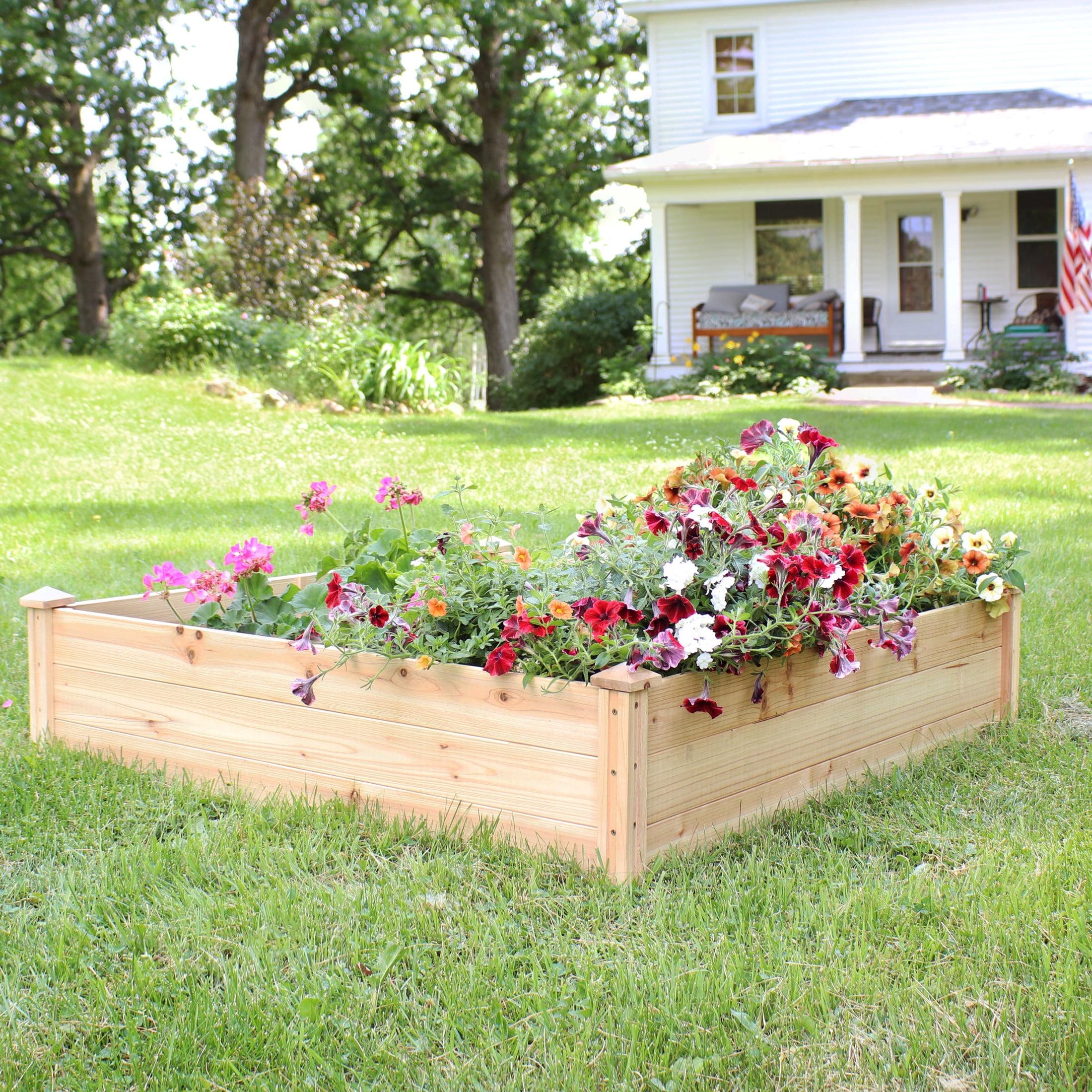 Sunnydaze 48" x 48" x 12" Square Natural Wooden Outdoor Raised Garden Bed