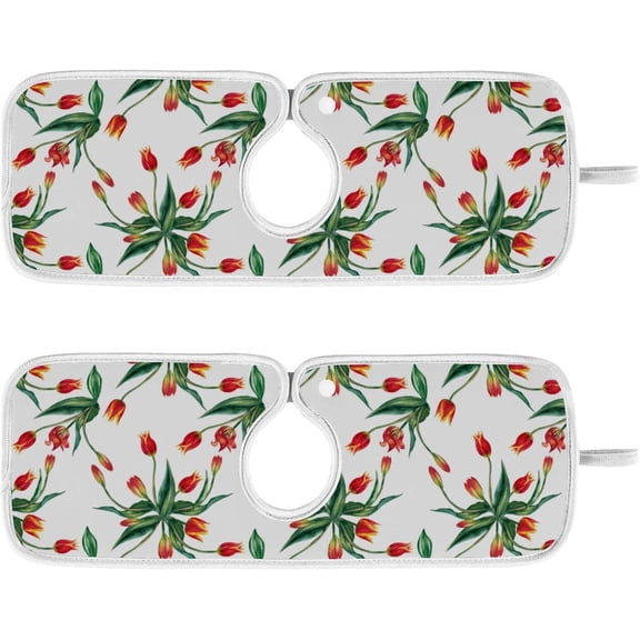 Coolnut 2 PCS Faucet Splash Catcher, Red Tulips Geometric Spring Microfiber Cloth Kitchen Faucet Absorbent Mat Sink Splash Guard Faucet Mat Sink Water Absorbent Mat for Kitchen, 14"x5"