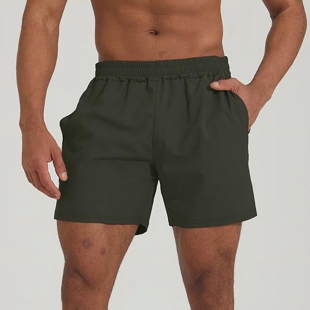 pstuiky Pantalones cortos de entrenamiento para hombre, Pantalones cortos deportivos de lino sintético con bolsillos y cintura elástica para hombre, de pierna recta, para playa, hasta la rodilla.