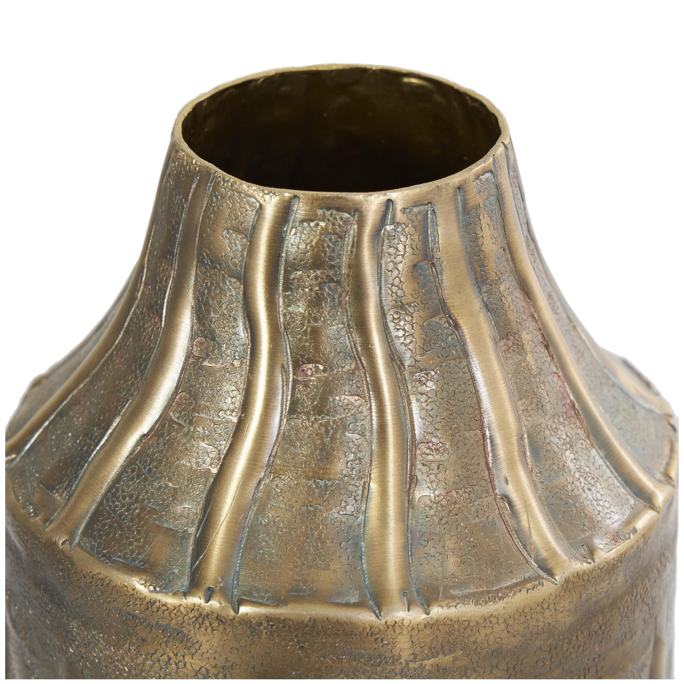 DecMode Brass Metal Snakeskin Inspired Decorative Vase with Dimensional Wavy Accents, 7" x 7" x 17"