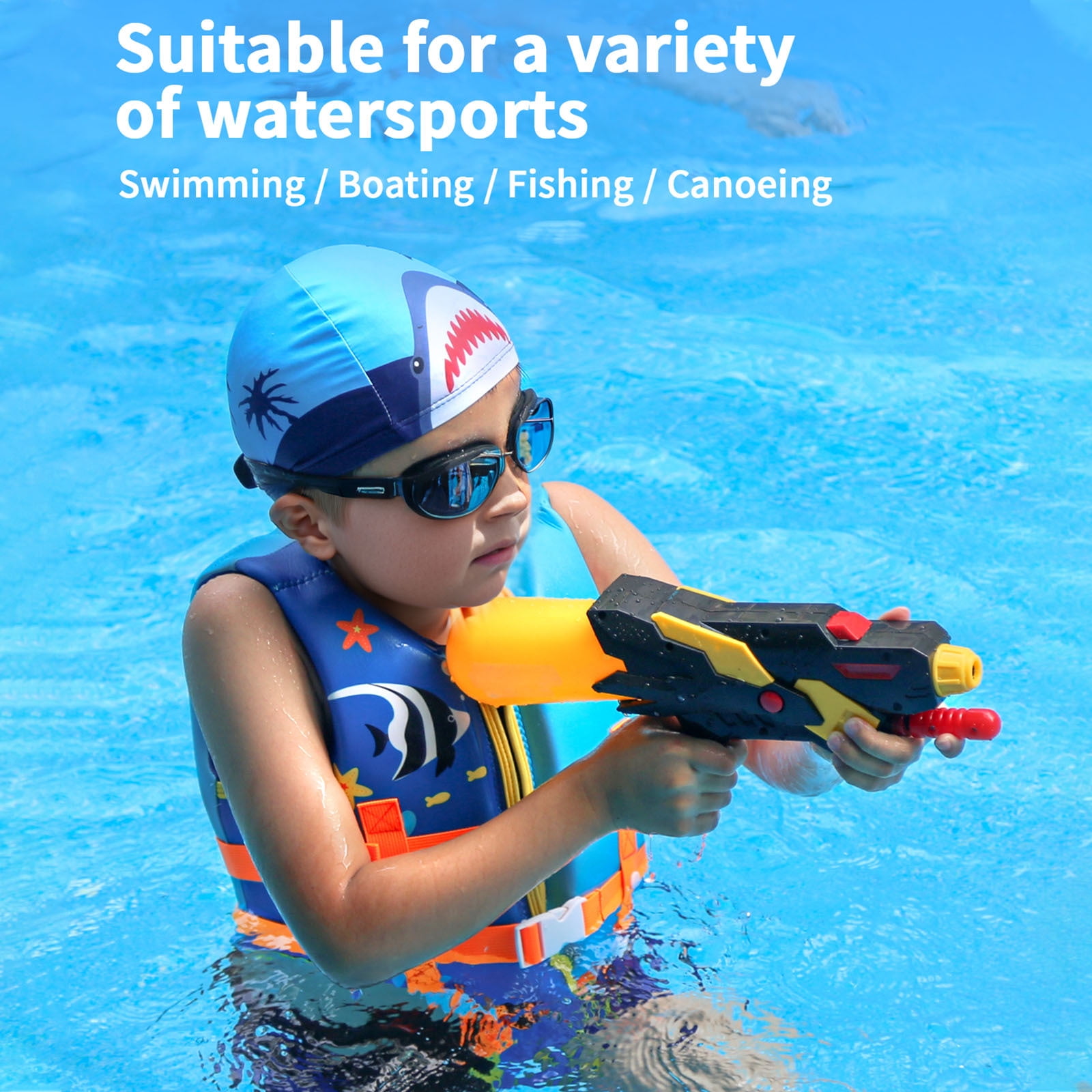 Gogokids Kids Life Jacket, Swim Vest Toddler Flotation Swimming Aid with Adjustable Safety Strap Bouyancy Swimwear,Blue Fish