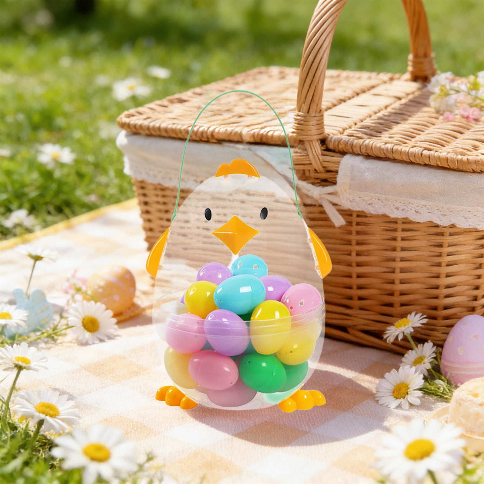 Easter Chick Open Egg Set, 30Pcs Colorful Fillable Plastic Easter Eggs with Cute Chick Storage Bucket for Easter Party, Egg Hunt and Kids Toy