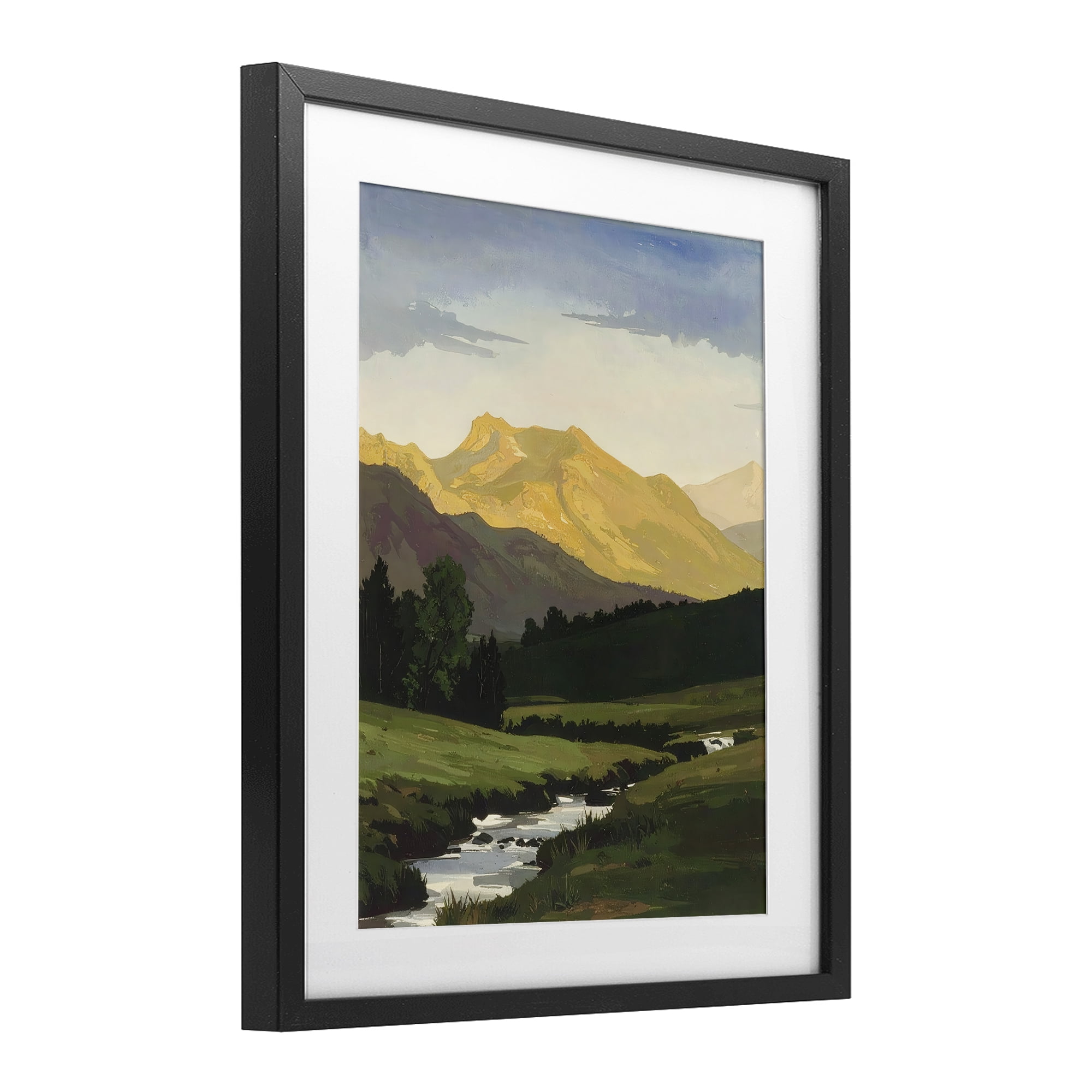 Stupell Industries Mountain Across The Valley Black Framed Print Under Glass, design by Alonza Saunders