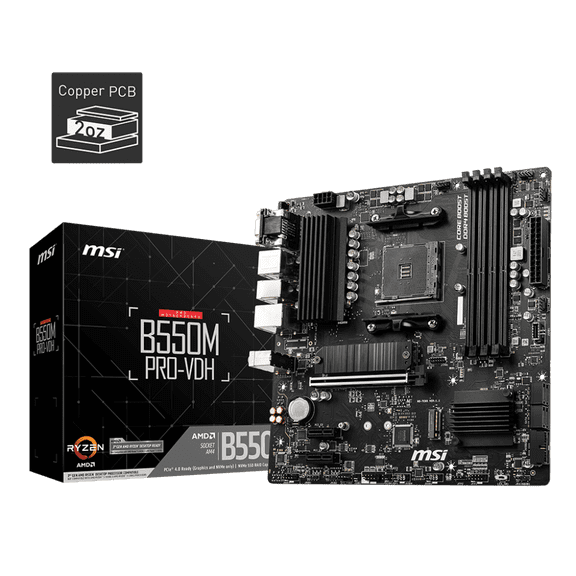 MSI B550M PRO-VDH AM4 AMD B550 PCIe 4.0 USB3.2 Gen1 (5Gbps) Micro-ATX Motherboard