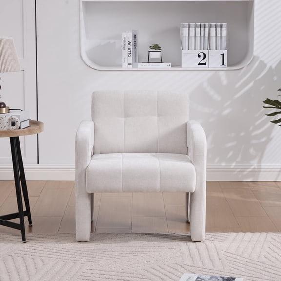 Beige Chenille Modern Accent Armchair, 500 LBS Heavy Duty Padded Single Sofa Chair, Nordic Upholstered Lounge Chair for Living Room Bedroom Office