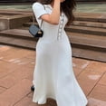 thumbnail image 3 of PENGXIANG Femmes Été Casual Robe Longue Patchwork Tour vers le Bas Robe Col, 3 of 9