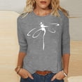 thumbnail image 2 of CHOK T-Shirt d'Été à Manches 3/4 Décontracté Motif Libellule pour Femmes Manches Trois-Quarts Chandail Col Rond T-Shirts Unis Tunique Élégante Confortable Marron TTG, 2 of 4