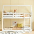 thumbnail image 2 of Bellemave Twin over Twin Rubber Wood Floor Bunk Bed House-shaped Bunk Bed Loft Bed with Roof Low Bunk Bed with Ladder and Guardrails for Teens(White, Twin over Twin), 2 of 11