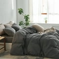 thumbnail image 4 of MooMee Duvet Cover Set Twin 100% Washed Cotton Twill Ultra-Soft Breathable Linen Like 2-Piece (Dark Grey, 68"x90"), 4 of 7