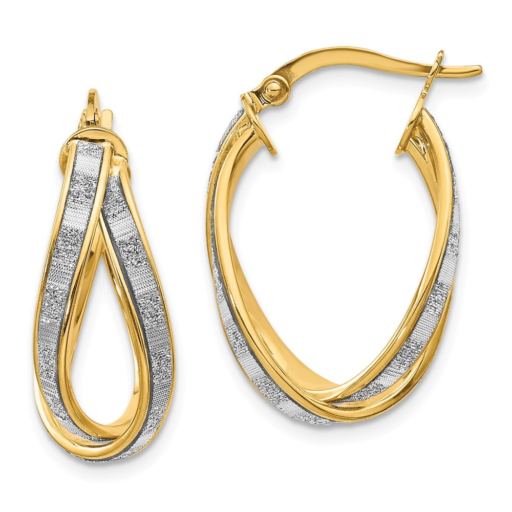14k Yellow Gold Glimmer Infused Criss Cross Earrings 25mm x 16mm